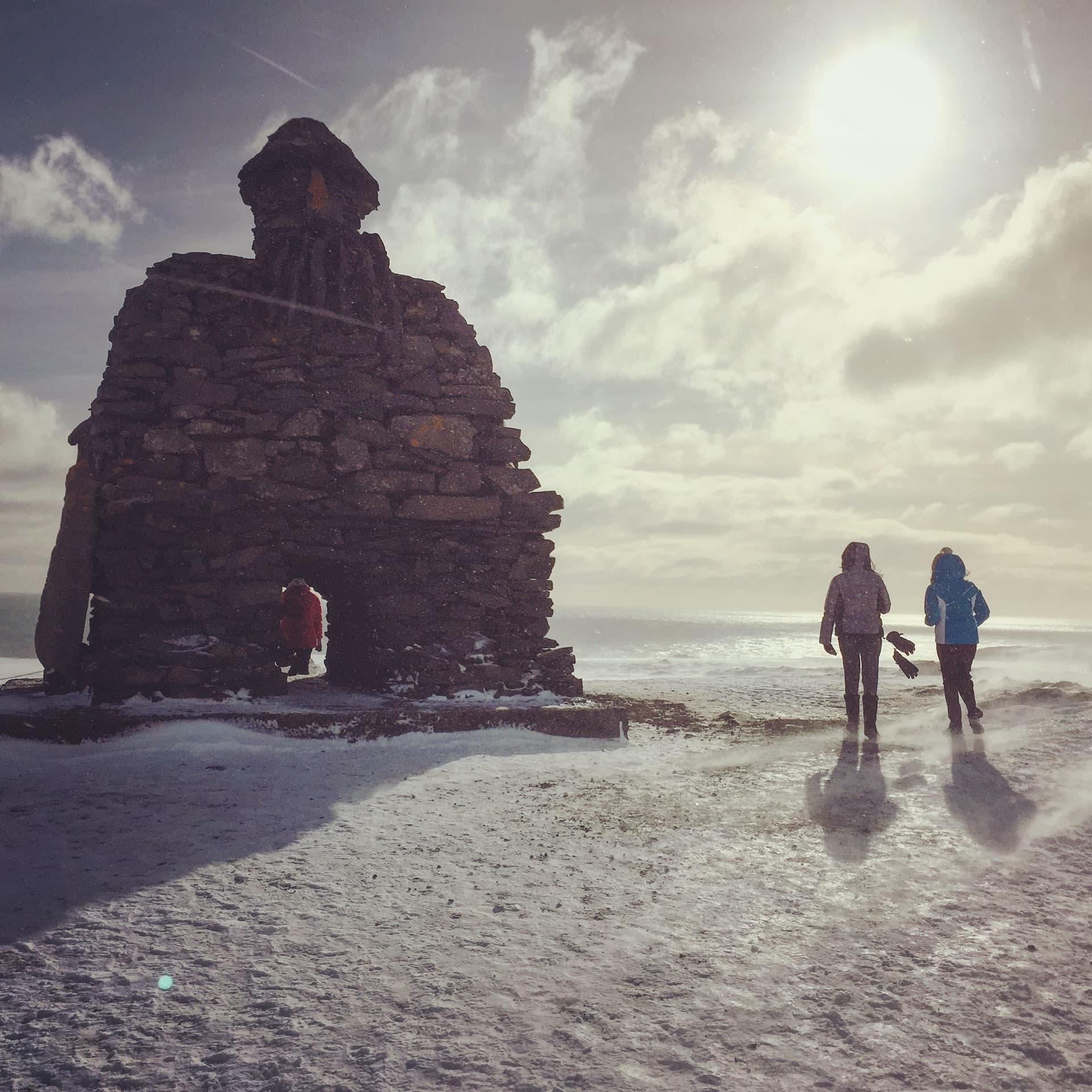 Bárður Snæfellsás stone sculpture at Arnarstapi on the Snæfellsnes peninsula in winter